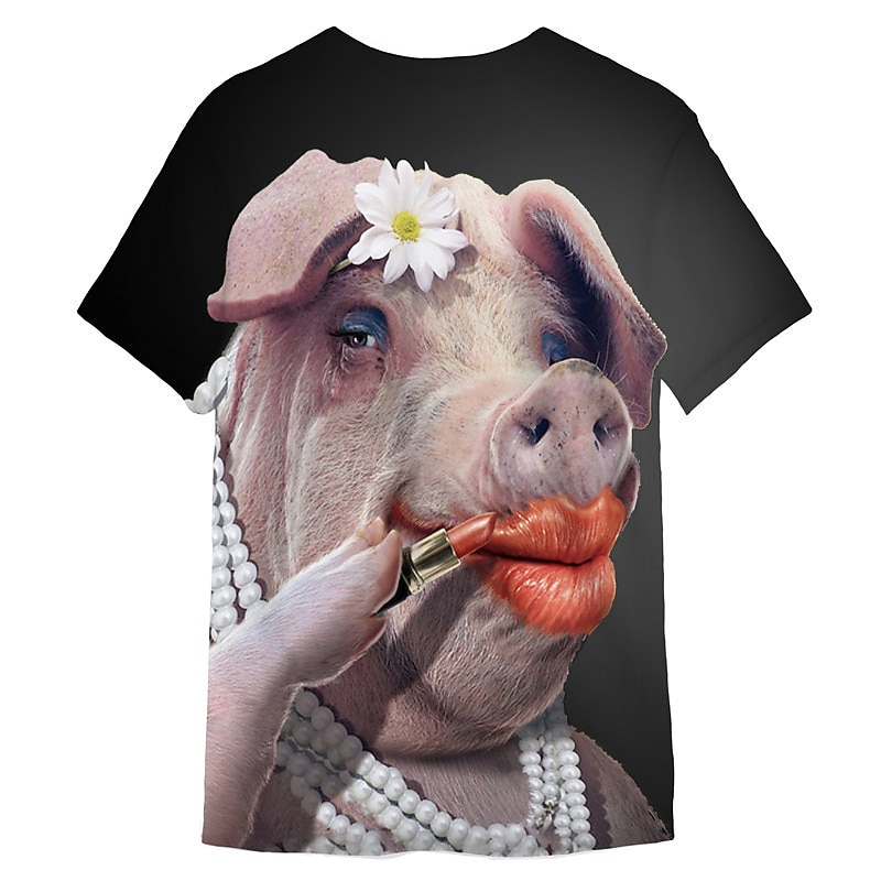 Men's Graphic Owl Pig T Shirt Funny T Shirts Short Sleeve T shirt 3D Print Crew Neck Shirt Sports Designer Classic Daily Sports Weekend Black / Gray Black Summer Clothing Apparel S M L XL XXL 3XL2