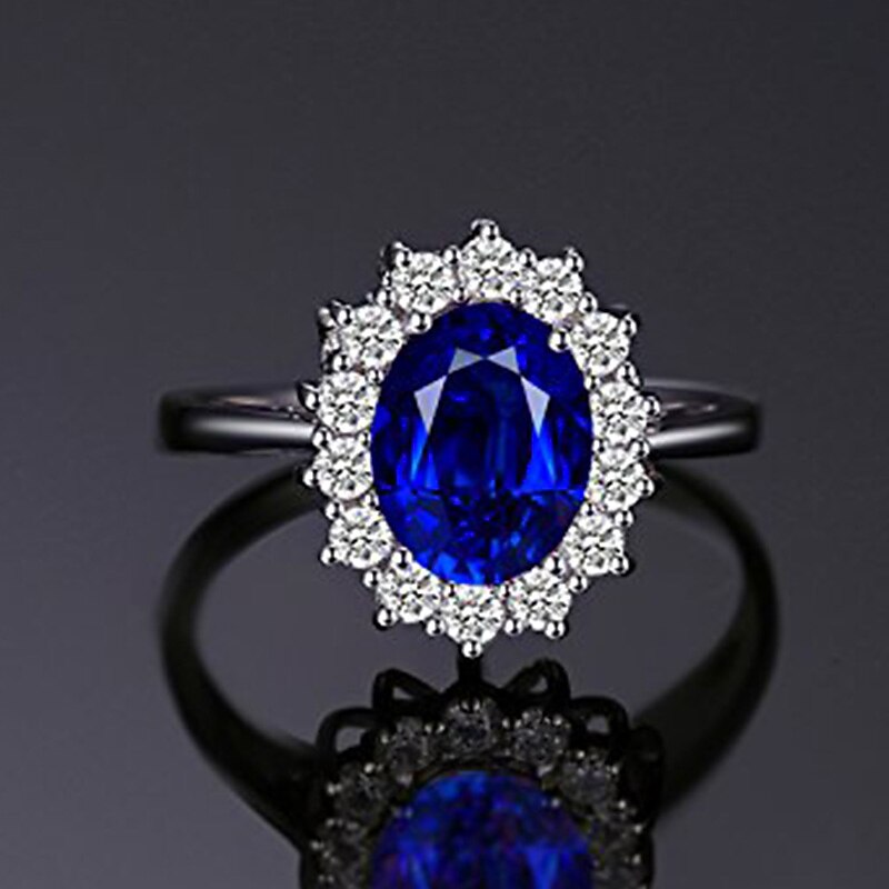 Princess Diana William Kate Middleton Gemstones Birthstone Halo Solitaire Engagement Rings For Women For Girls Silver Ring (1-created- sapphire, 11) dress to impress3