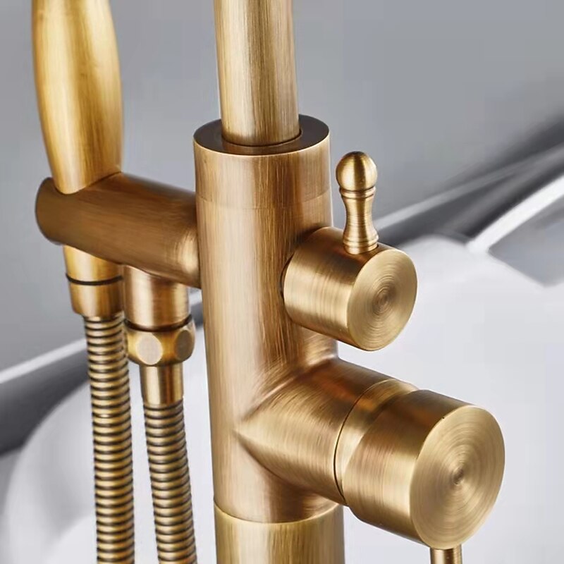 Vintage Bathtub Faucet Floor Mount, Bath Tub Filler Mixer Tap Freestanding with Heldhand Showerhand, 360 Swivel High Arc Spout Standing Shower Faucet3