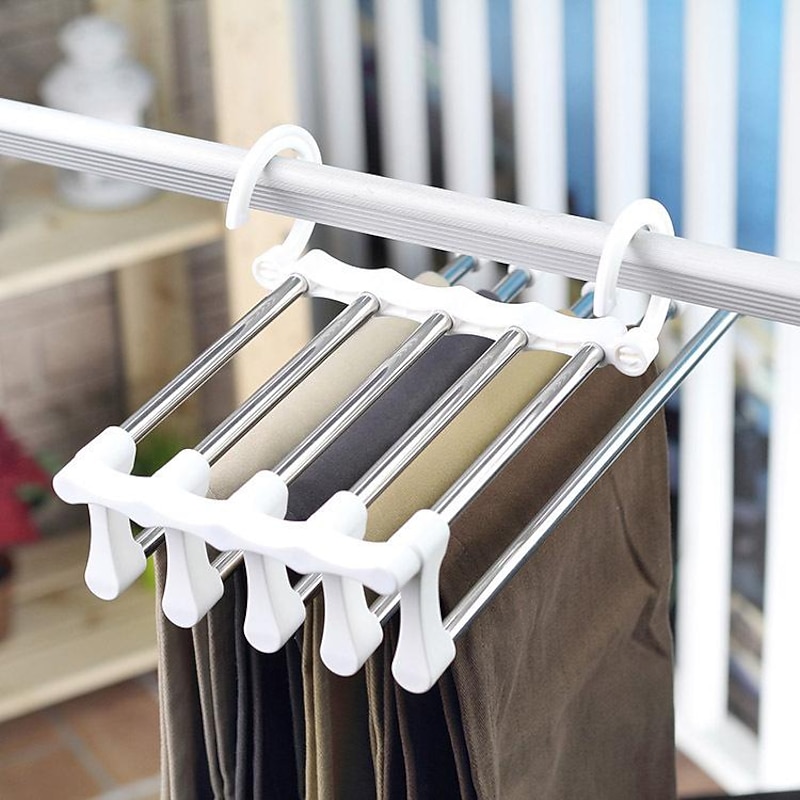 Foldable Hangers for Clothes Hanging Multi-Layer Multi Purpose Pant Hangers for Wardrobe Magic Foldable Hanger Space Saving 5 in 1 Rack Stainless Steel Cloth Hanger for Trousers, Jeans2