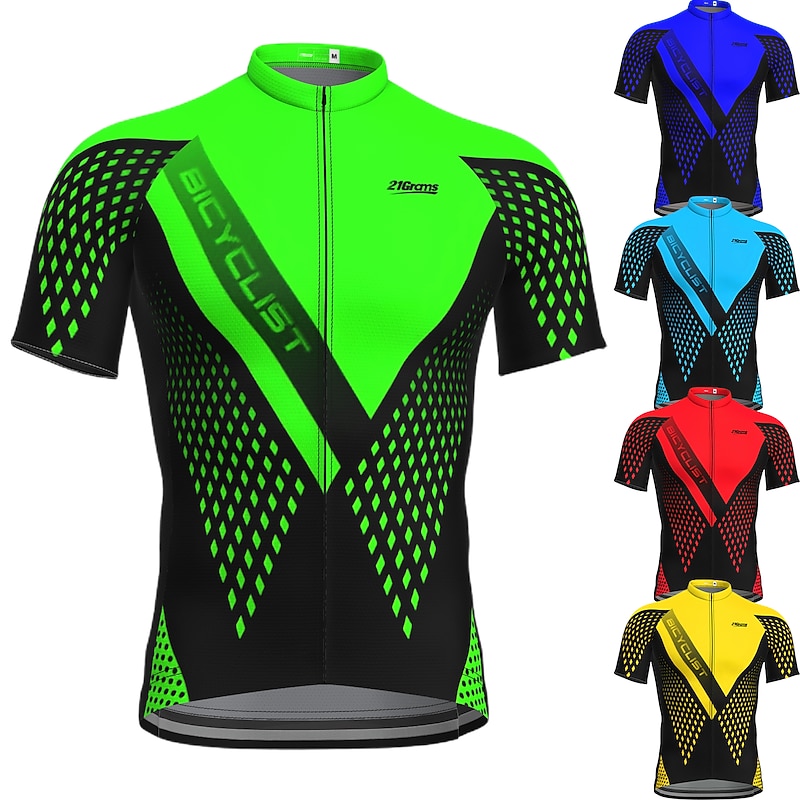 Men's Cycling Jersey Geometric Short Sleeve Bike Jersey Top with 3 Rear Pockets Mountain Bike MTB Road Bike Cycling Quick Dry Reflective Strips Back Pocket Moisture Wicking Sports Yellow Red Blue