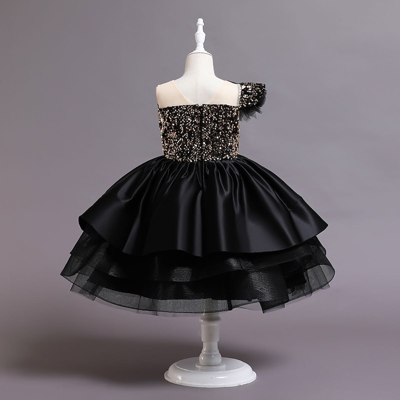 Kids Toddler Girls' Dress Sequin Sleeveless Performance Special Occasion Sequins Mesh Princess Sweet Polyester Knee-length Skater Dress Summer Spring 1-5 Years Black Red Navy Blue3