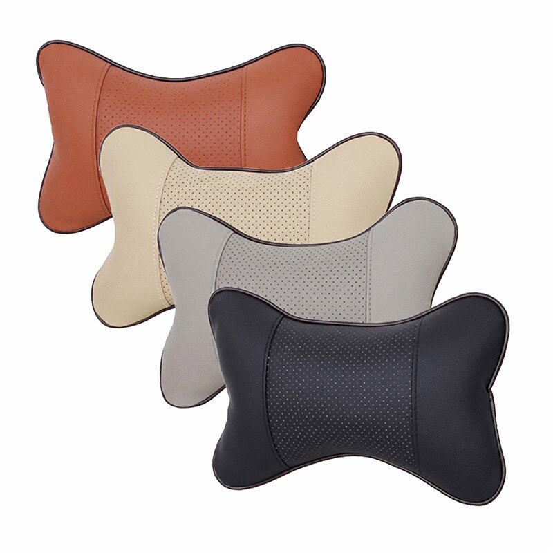 StarFire 2pcs Car Neck Pillows PU Leather Head Support Protector Head Pain Relief Filled Fiber Car Pillow Black Beige Brown Universal Headrest Backrest Cushion2