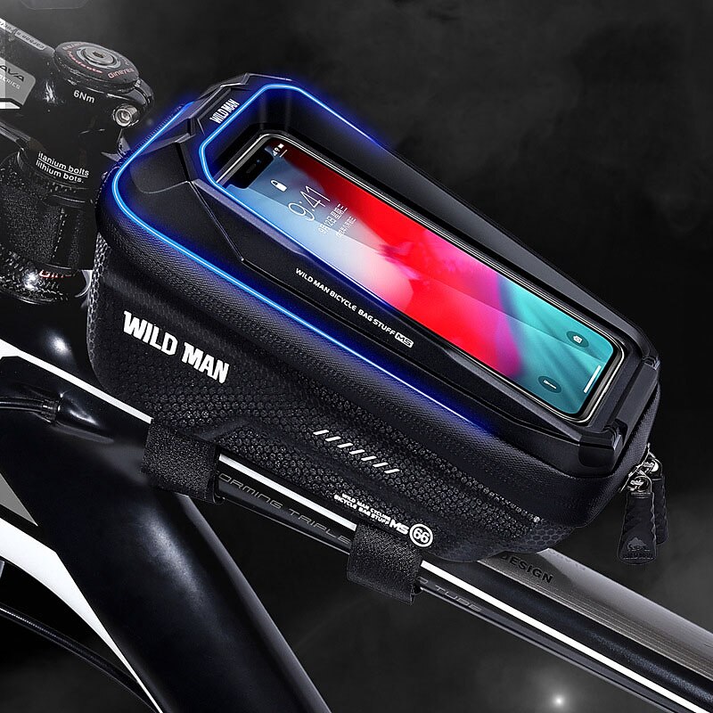 WILD MAN 1.2 L Bike Frame Bag Top Tube Touchscreen Reflective Waterproof Bike Bag PU Leather TPU EVA Bicycle Bag Cycle Bag Cycling Outdoor Exercise2