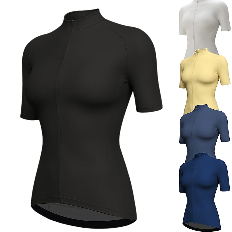 Women's Cycling Jersey Solid Color Short Sleeve Bike Jersey Top with 3 Rear Pockets Mountain Bike MTB Road Bike Cycling Quick Dry Reflective Strips Back Pocket Moisture Wicking Sports Black White