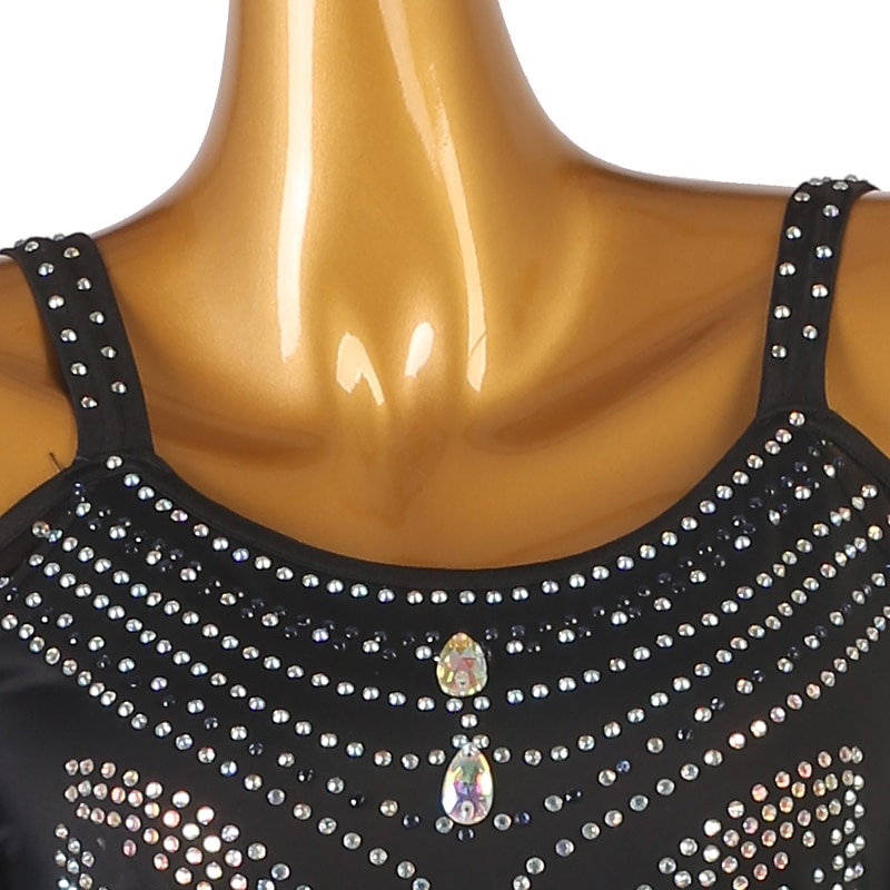 Ballroom Dance Dress Crystals / Rhinestones Women's Performance Long Sleeve Spandex Organza3