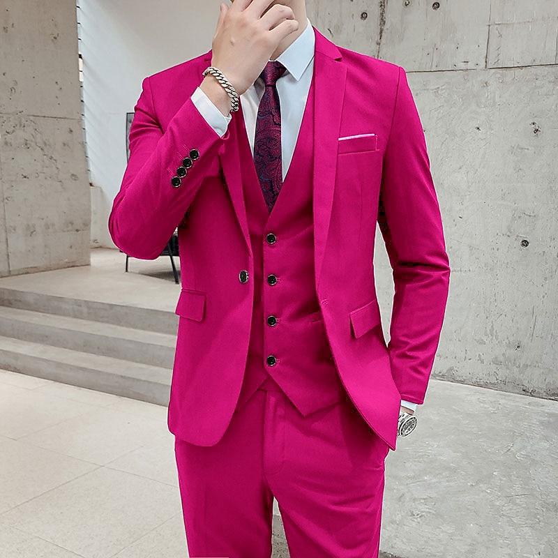 Men's Wedding Suits Notch Black White Solid Colored Standard Fit 3 Piece Single Breasted One-button3