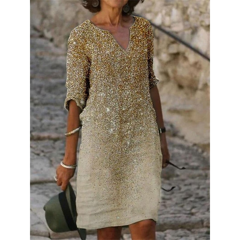 Women's Midi Dress Casual Dress Shift Dress Elegant Vintage Sexy Daily Holiday Regular Fit Abstract Half Sleeve V Neck fluorescent yellow khaki Summer Spring