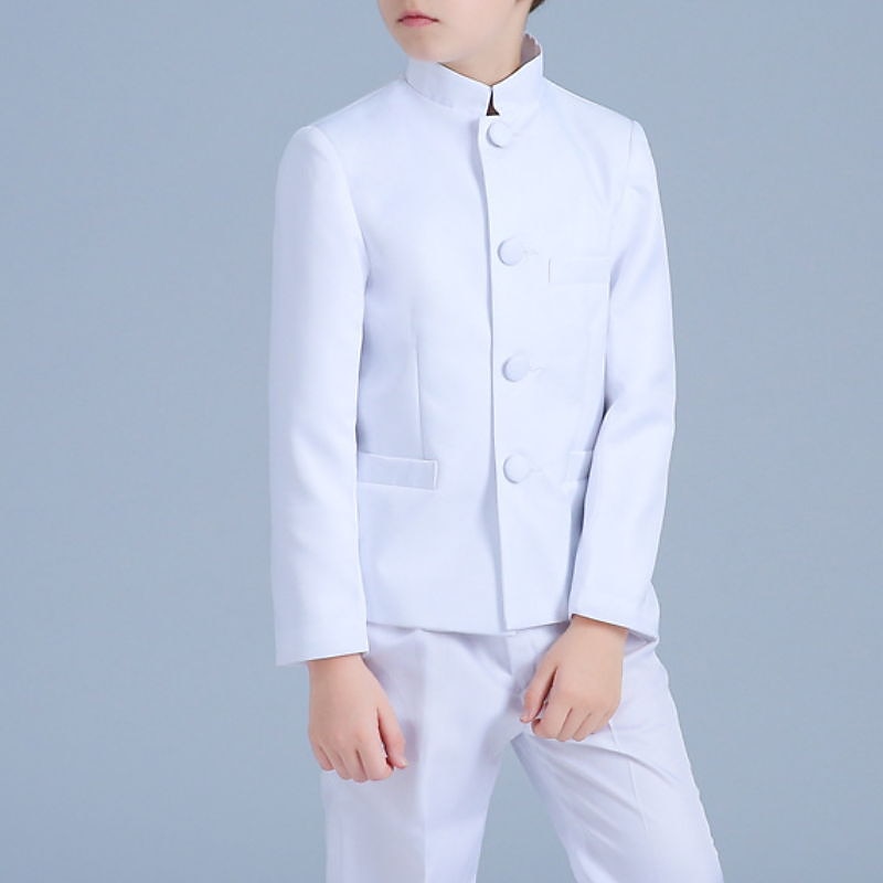 2 Pieces Ring Bearer Suit Boys Kids Pants Set Formal Set Party Date Cool Formal Solid Color Black White Polyester 5