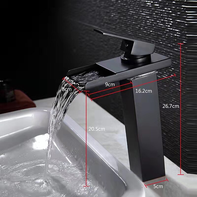Bathroom Vessel Faucet Tall LED Waterfall Spout 3 Color Changes with Temperature, Sink Mixer Mono Basin Taps, Single Handle One Hole Brass Washroom Vessel Tap Deck Mounted2