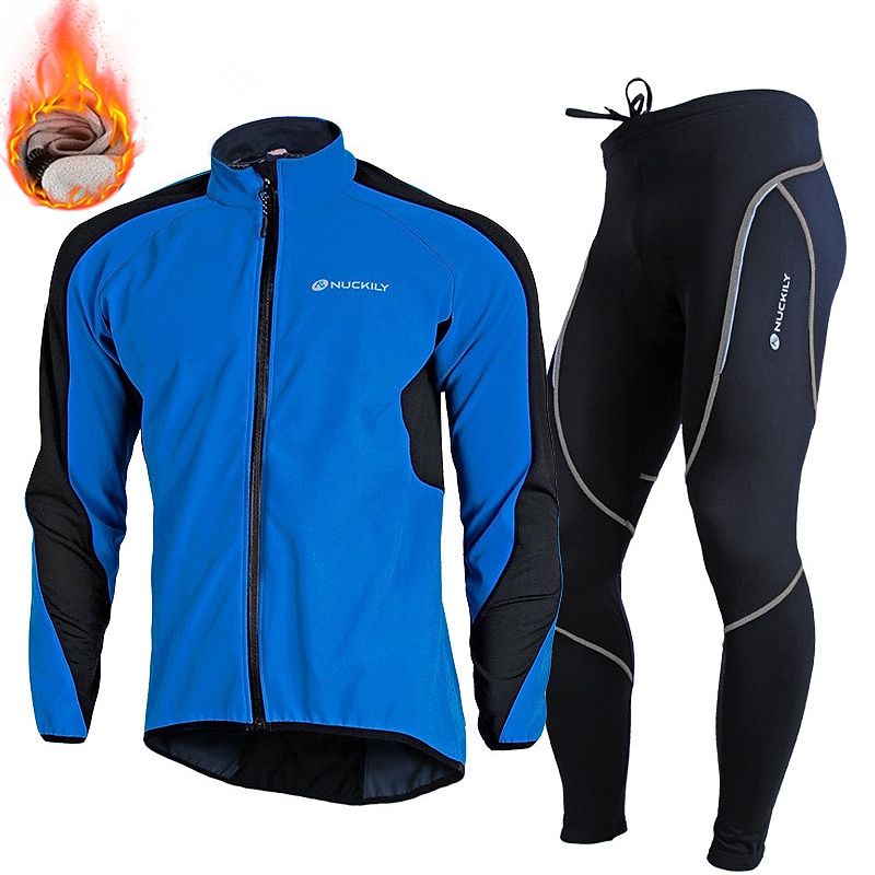 Nuckily Men's Cycling Jacket with Pants Fleece Jacket Winter Thermal Warm Windproof 3D Pad Front Zipper Bike Windbreaker Clothing Suit Mountain Bike MTB Road Bike Cycling Red Blue Green Bike Wear4