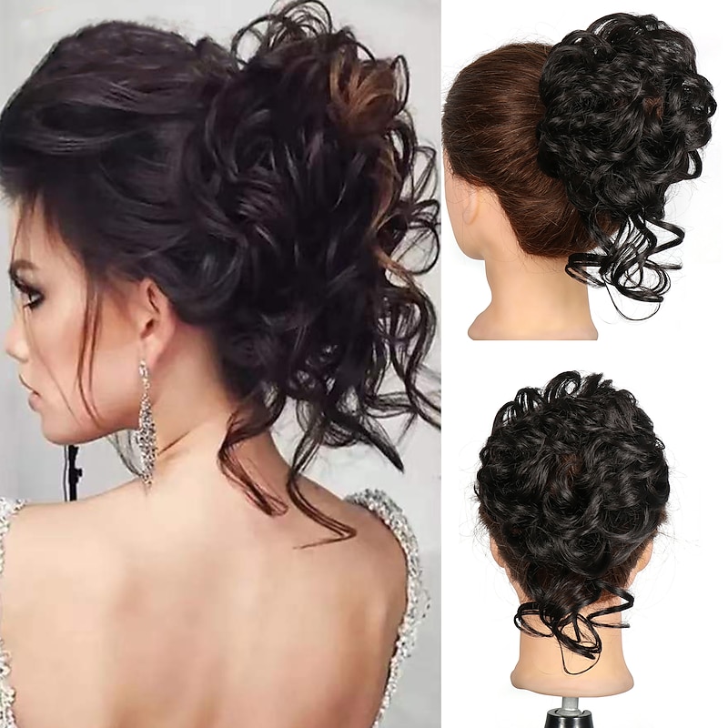 Bun Hair Piece  Super Long Tousled Updo Hair Bun Extensions Wavy Hair Wrap Ponytail Hairpieces Hair Scrunchies with Elastic Hair Band for Women Girls