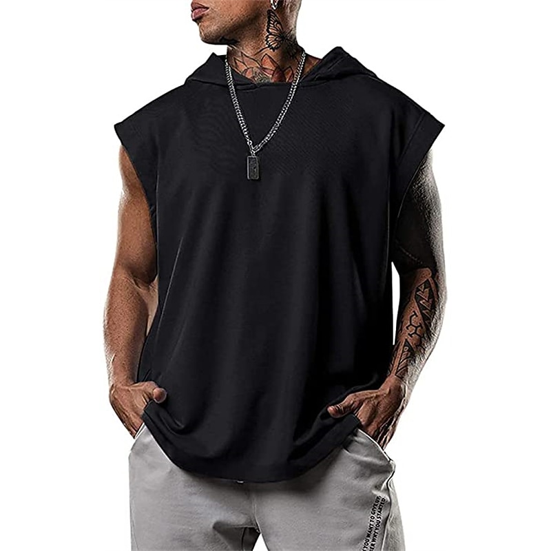 Men's T Shirt Tank Top Hoodie Short Sleeve Hooded Summer Plain Fashion Classic Casual Outdoor Street Casual Black White Army Green Top Tee for Men4
