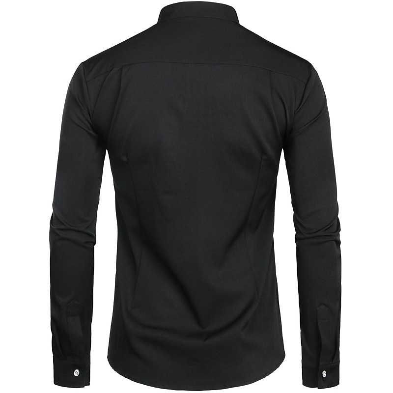 Men's Chinese Collar Shirt Mandarin Collar Shirt Prom Shirt Tuxedo Shirts Solid Colored Outdoor Party Black White Long Sleeve Stand Collar Summer Spring Clothing Apparel Button-Down4