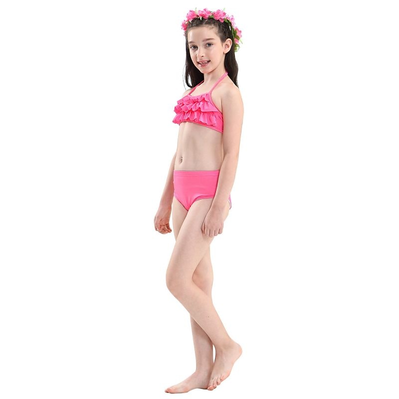 Kids Girls' Three Piece Mermaid Swimwear Bikini Bikini Children's Day Color Block Active Sexy Bathing Suits 3-10 Years Summer Pink4