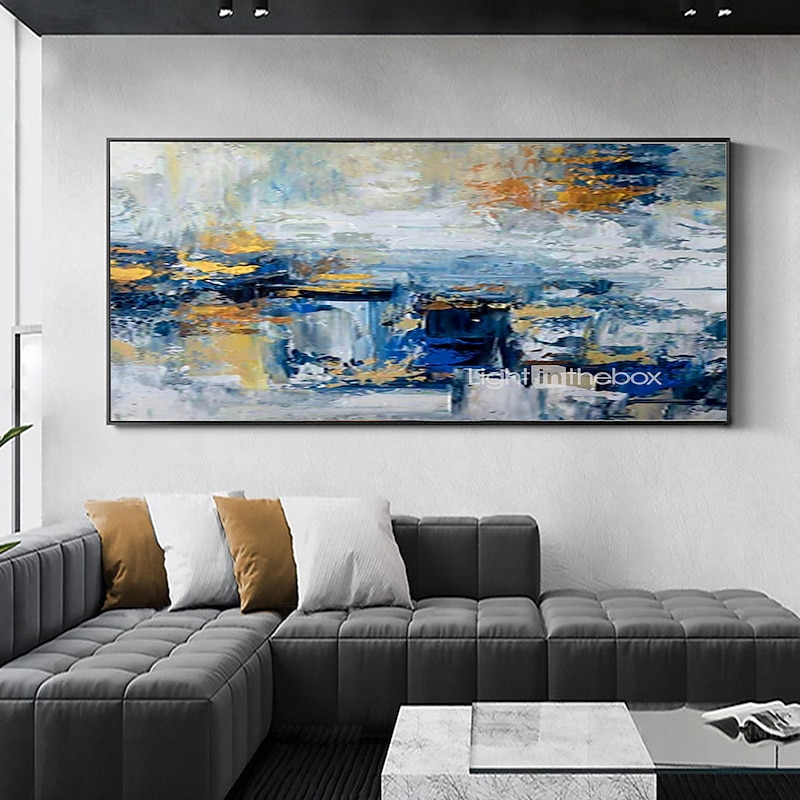 Handmade Oil Painting CanvasWall Art Decoration Abstract Knife Painting Landscape Blue For Home Decor Rolled Frameless Unstretched Painting