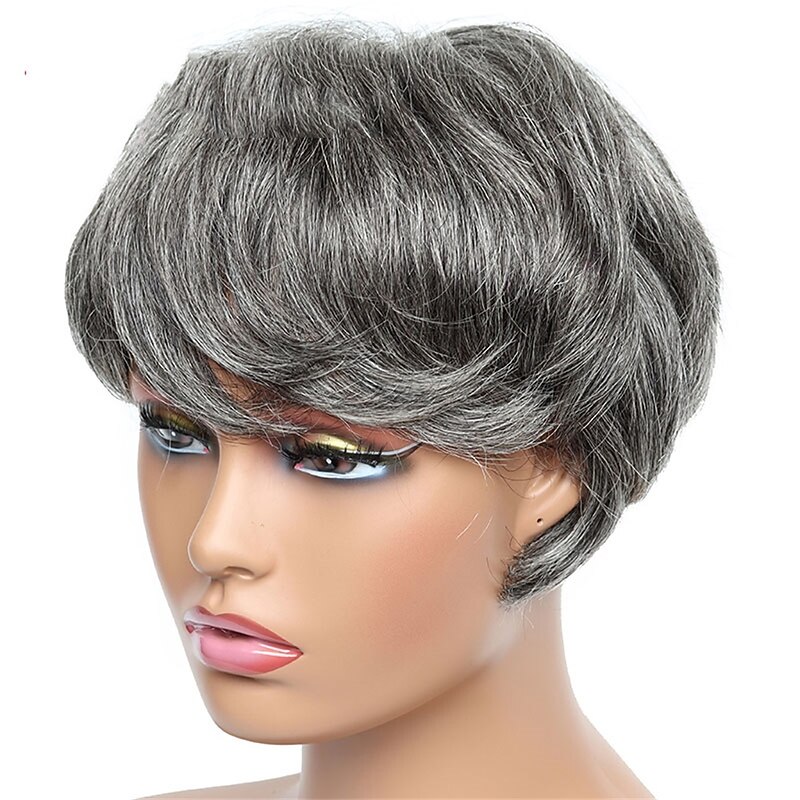 Human Hair Wig Short Natural Wave With Bangs Black Burgundy Dark Brown Soft Party Women Capless Brazilian Hair Women's Natural Black #1B Black / Grey Medium Brown#4 6 inch Party / Evening Daily Daily