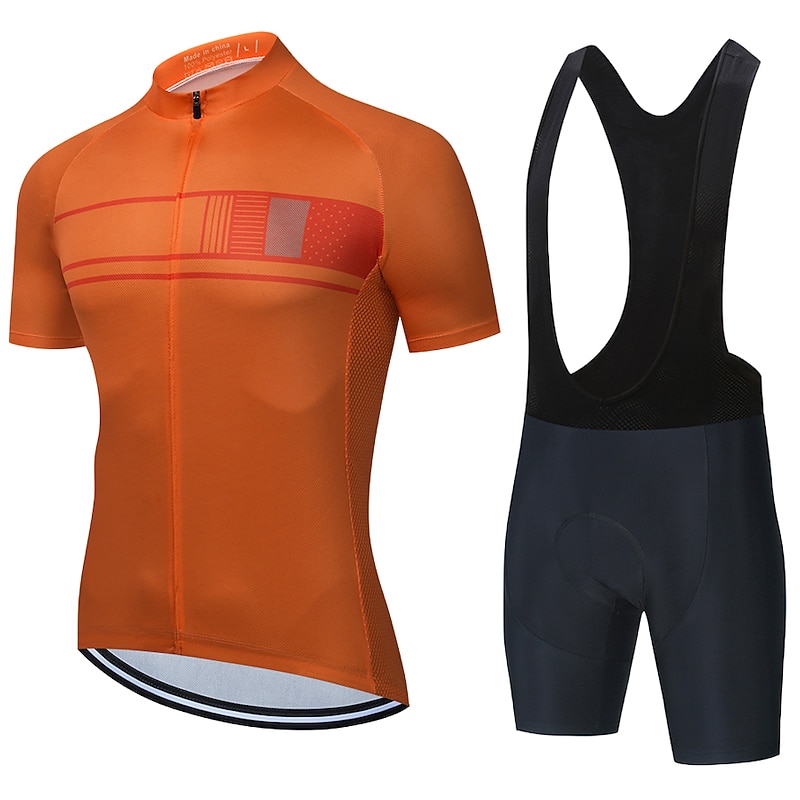 Men's Cycling Jersey with Bib Shorts Short Sleeve Mountain Bike MTB Road Bike Cycling Black Burgundy Blue Stripes Bike Clothing Suit 3D Pad Breathable Quick Dry Back Pocket Polyester Spandex Sports4