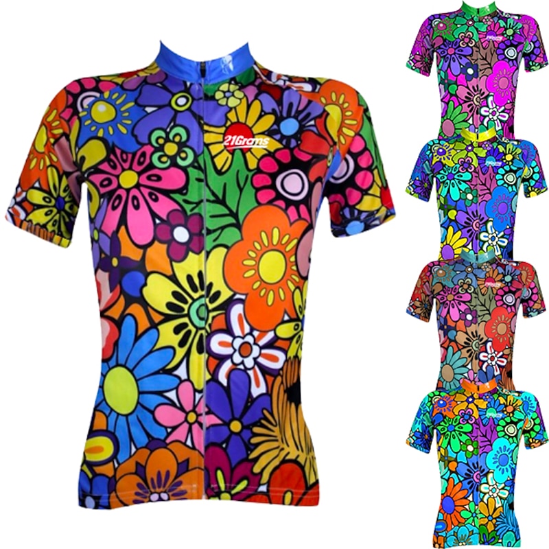 Women's Cycling Jersey Patterned Floral Botanical Flower Short Sleeve Bike Jersey Top with 3 Rear Pockets Mountain Bike MTB Road Bike Cycling Quick Dry Ultraviolet Resistant Front Zipper Back Pocket