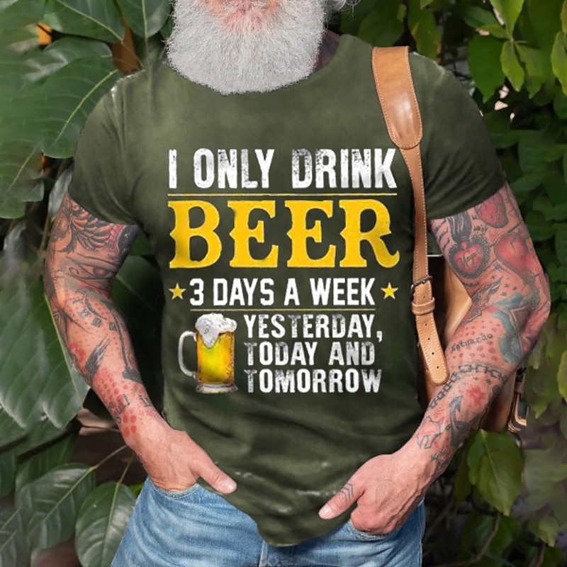 Men's Graphic 3D Beer Shirt T Shirt Short Sleeve T shirt Round Neck Shirt Basic Going out Weekend Dark Grey A B Clothing Apparel Plus Size S M L XL 2XL 3XL 4XL2