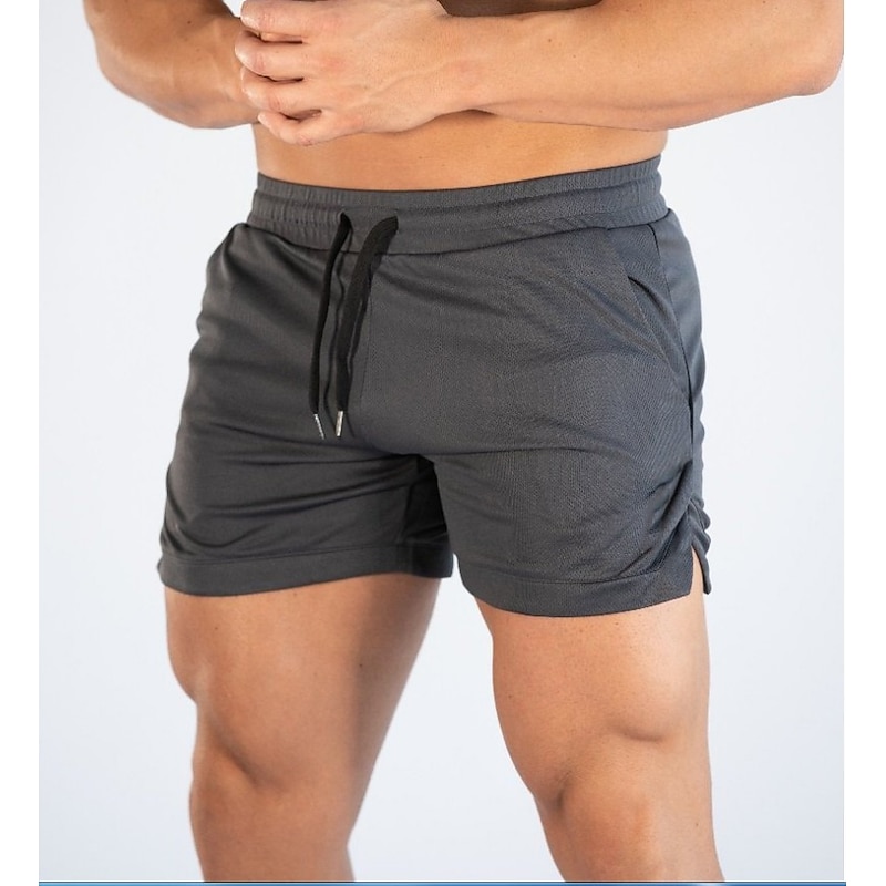 Men's Athletic Shorts Running Shorts Gym Shorts Drawstring Side Pockets Split Solid Colored Breathable Quick Dry Outdoor Athletic Beach Casual Shorts Black White Micro-elastic2