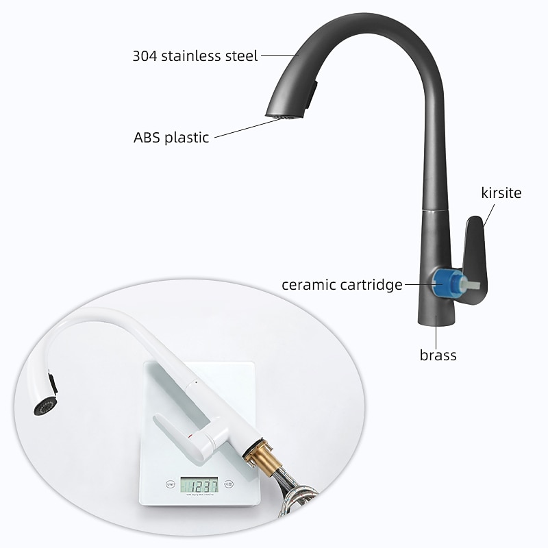 Kitchen Faucet with Pull-out Spray 360° Rotated Single Handle One Hole Minimalist Modern Contemporary Kitchen Taps2