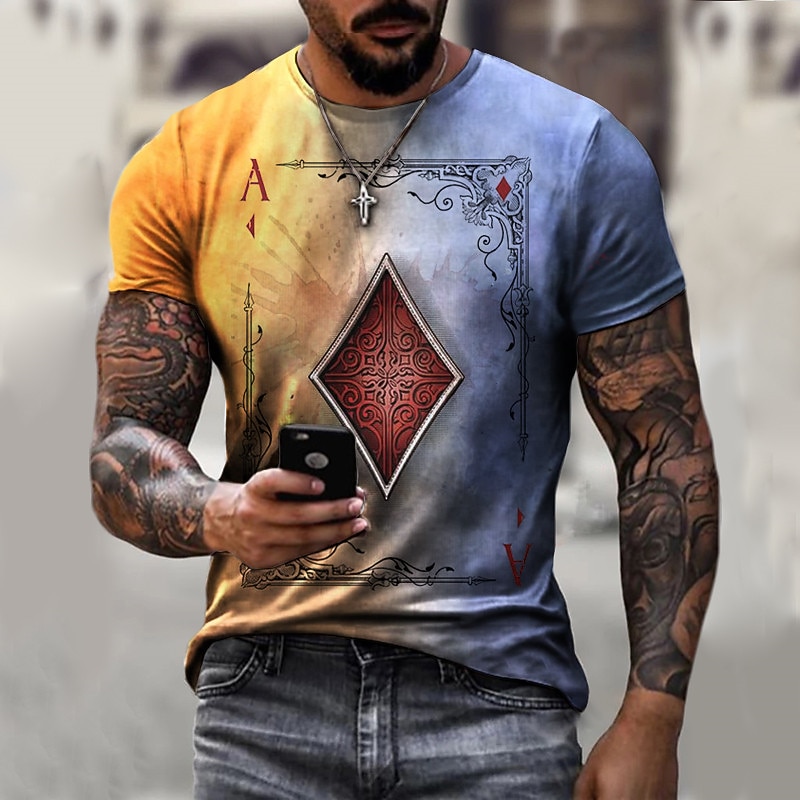Men's Unisex Graphic Prints Poker T Shirt Short Sleeve T shirt 3D Print Crew Neck Shirt Sports Fashion Designer Outdoor Street Daily Black White Yellow Summer Clothing Apparel S M L XL XXL 3XL2