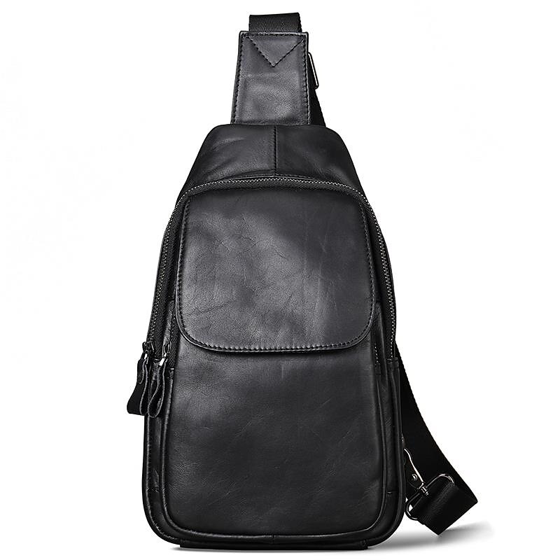 Men's Crossbody Bag Sling Shoulder Bag Chest Bag Crossbody Bag Nappa Leather Cowhide Daily Zipper Black2