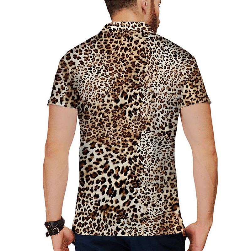 Men's Animal Leopard Polo Shirts Golf Shirt Short Sleeve Shirt Turndown Casual Daily 3D Print Yellow Blue Brown Dark Gray Print Clothing Apparel Fashion Designer Casual Breathable2