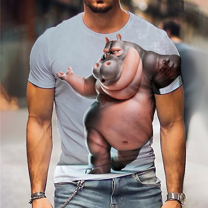 Men's Graphic Animal Cartoon T Shirt Short Sleeve T shirt 3D Print Crew Neck Shirt Sports Designer Classic Daily Sports Weekend Blue Gray Summer Clothing Apparel S M L XL XXL 3XL 4XL4