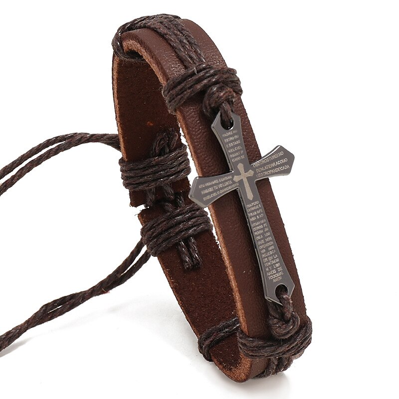 Men's Women's Leather Bracelet Classic Vintage Theme Crucifix Fashion Simple Leather Bracelet Jewelry Black / Brown For Daily Holiday Festival3