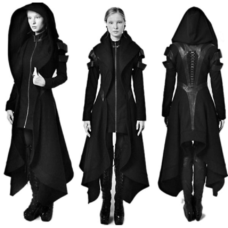 Vintage Punk & Gothic Medieval Maxi Coat Plague Doctor Plus Size Asymmetric Hem Fancy Dress Women's Halloween Carnival Masquerade Performance Party Adults' Coat Fall & Winter