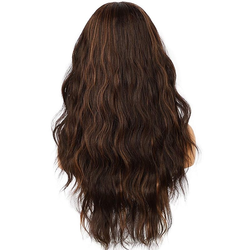 Headband Wigs Glueless Headband Wig Loose Body Wavy Synthetic Hair Wigs for Black Women Wave None Lace Front Wigs Mix Brown Color Machine Made Wigs 150% Density 26inch4