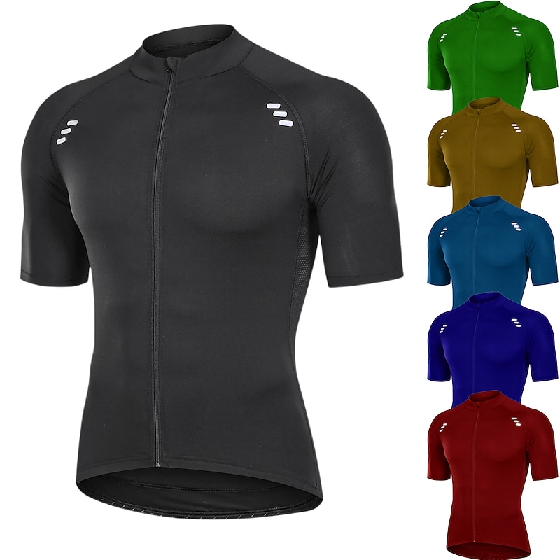 Men's Cycling Jersey Solid Color Patterned Short Sleeve Bike Jersey Top with 3 Rear Pockets Mountain Bike MTB Road Bike Cycling Cycling Quick Dry Back Pocket Breathable Sports Black Yellow Red