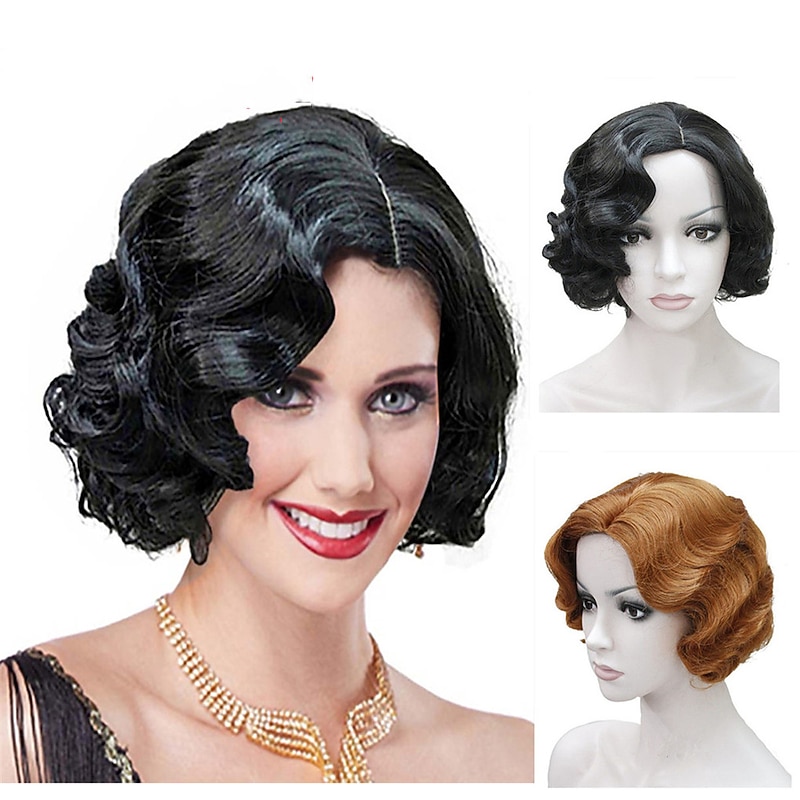 Flapper Wig  1920's Flapper Hairstyles Wig for Women Finger Wave Retro Style Short Synthetic Wig Cosplay Halloween Wigs