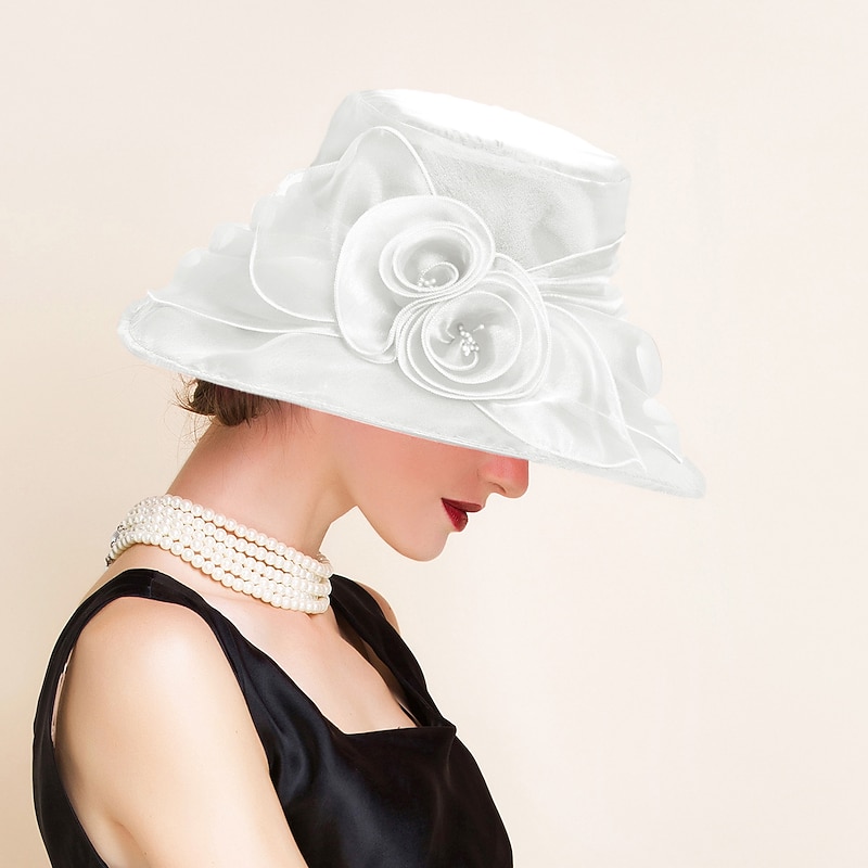 Hats Organza Bowler / Cloche Hat Sun Hat Wedding Elegant Romantic British With Headpiece Headwear