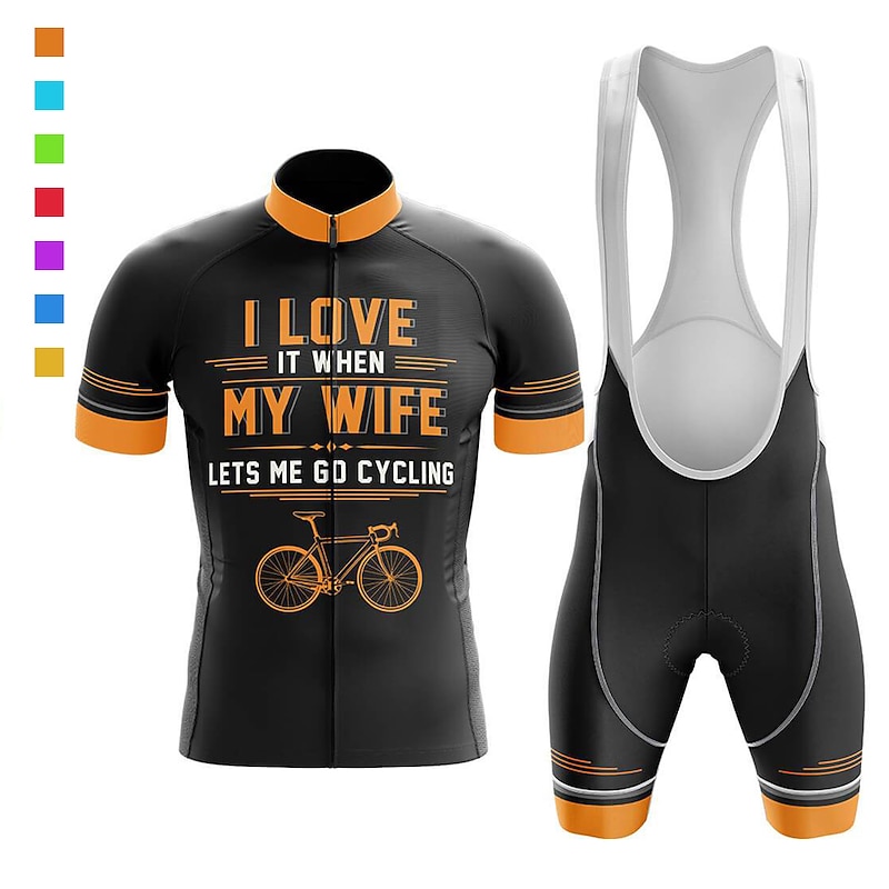 Men's Cycling Jersey with Bib Shorts Graphic Letter & Number Funny Short Sleeve Bike Clothing Suit with 3 Rear Pockets Mountain Bike MTB Road Bike Cycling 3D Pad Quick Dry Soft Back Pocket Sports