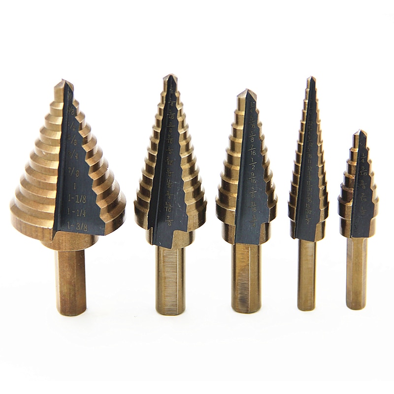 5pcs HSS Inch Roasted Yellow Ladder Drill Step Drill Bit Hole Cutter Drilling Tool Kit Set4