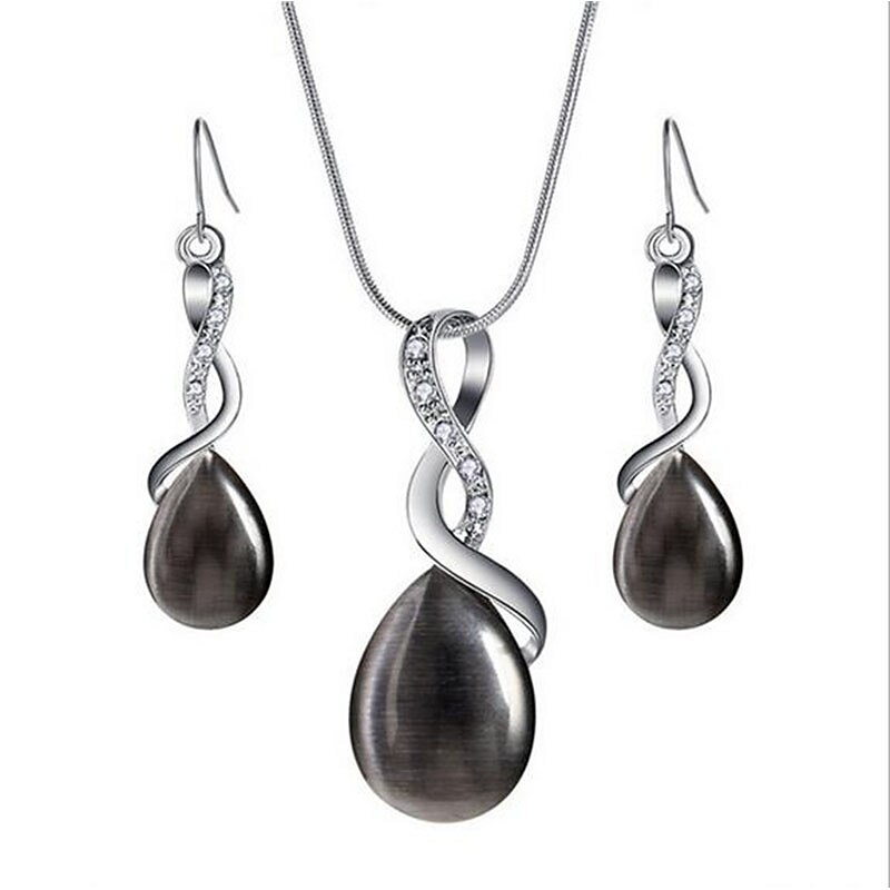 1 set Jewelry Set Drop Earrings For Women's Crystal Party Gift Daily Silver-Plated Alloy Briolette Infinity Pear / Pendant Necklace dress to impress3