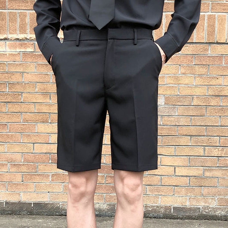 Men's Dress Shorts Bermuda shorts Work Shorts Pleated Shorts Pleated Pocket Plain Comfort Breathable Knee Length Casual Daily Stylish Chic & Modern Black White Micro-elastic