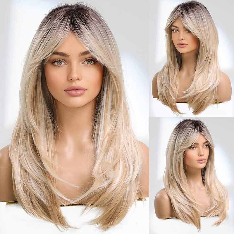 Synthetic Wig Straight With Bangs Wig Medium Length A1 Synthetic Hair Women's Cosplay Party Fashion Blonde Christmas Party Wigs