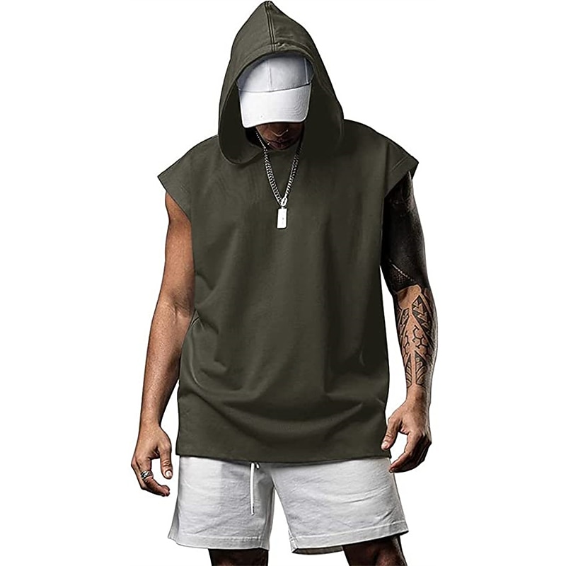 Men's T Shirt Tank Top Hoodie Short Sleeve Hooded Summer Plain Fashion Classic Casual Outdoor Street Casual Black White Army Green Top Tee for Men2