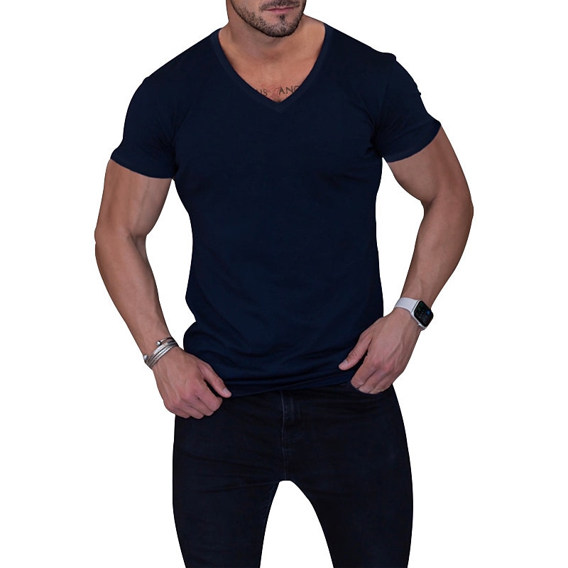 Men's T Shirt Moisture Wicking Shirts Short Sleeve V Neck Summer Plain Fashion Classic Comfortable Street Casual Sports Black White Red Top Tee for Men2