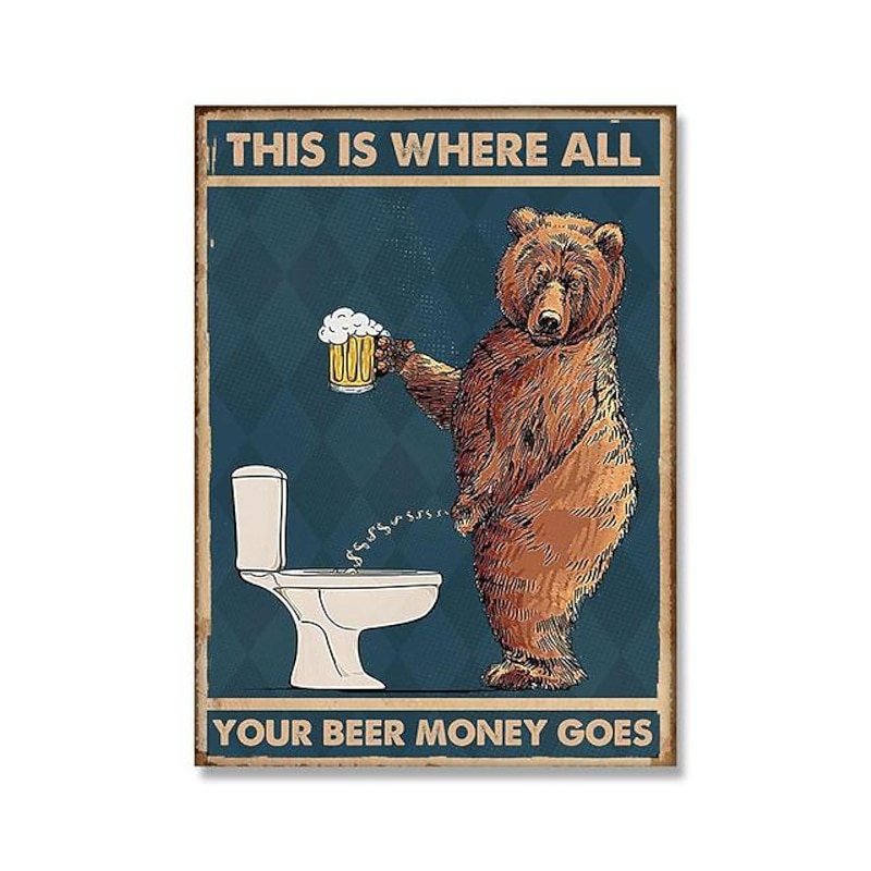 Grumpy Bear Drinking Beer Prints Poster Abstract Wall Art Canvas Modern Canvas Painting Print Picture Bathroom Toilet Nordic Home Decor Frameless2