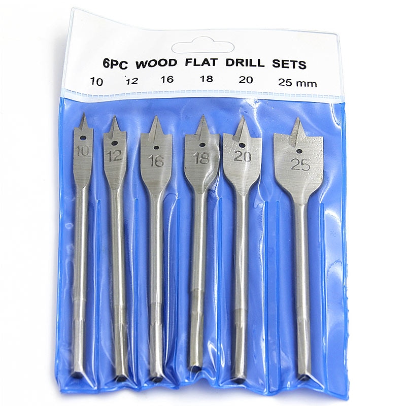 6pcs/set 10mm-25mm  Flat Drill Long High-carbon Steel Wood Flat Drill Set Woodworking Spade Drill Bits4