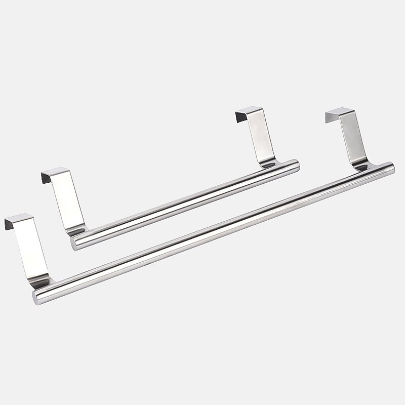 2 Pieces Punch Free Door Rear Hook Towel Rack Over Door Stainless Steel Single-bar Towel Rack Bathroom Kitchen Non-perforated Towel Rail Rag Rack Shelf Hanger3