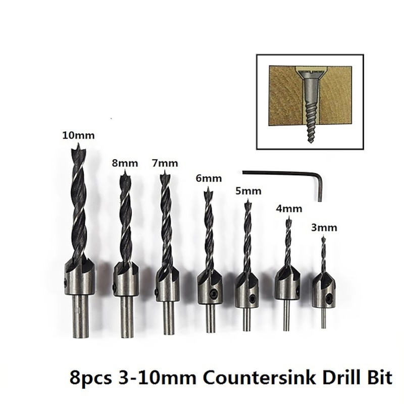 7pcs/set Drill Bit Set HSS 5 Flute Countersink 3mm-10mm High Speed Steel Chamfer Reamer Woodworking Power Tools2