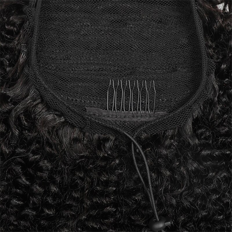 Human Hair Drawstring Ponytail For Black Women 8A Brazilian Virgin Afro Kinky Curly 4B-4C Wig Clip In Ponytail Extension One Piece Human Hair Pieces Natural Black4