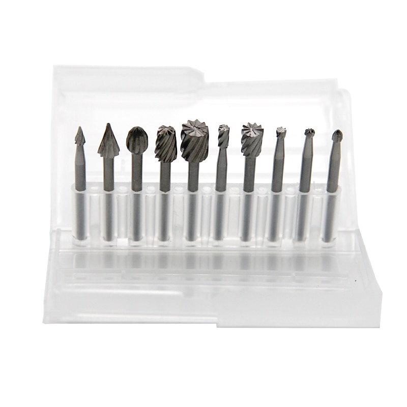 10pcs 1/8'' Shank HSS Steel Rotary Burrs Cutter Transparent Plastic Box Engraving Grinding Bit For Rotary File Cutter Tools Woodworking DIY2