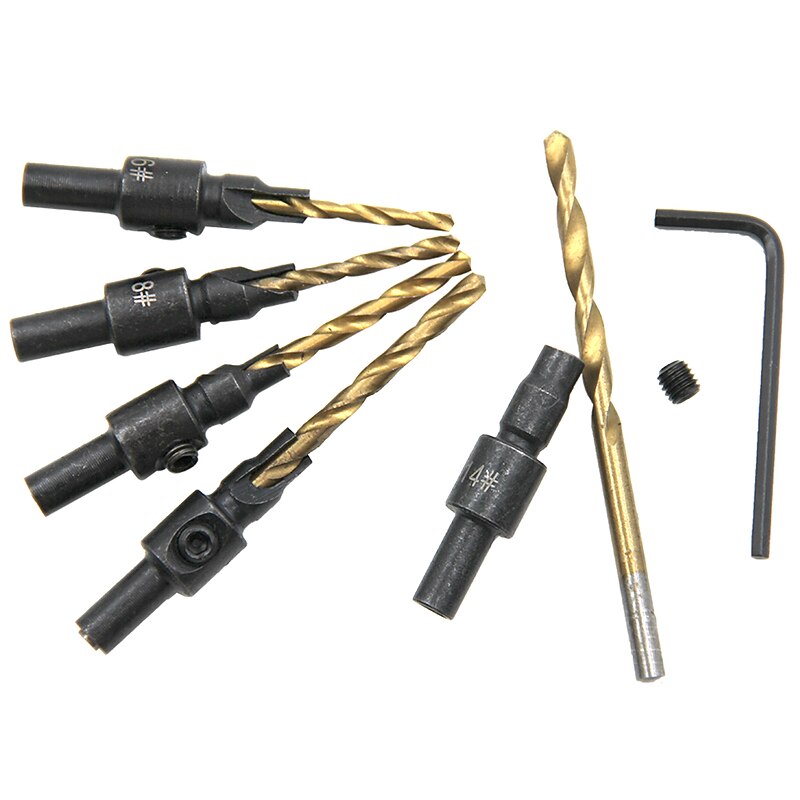 5pcs Drill Bits HSS Round Shank Countersunk Tapper Tool Woodworking Wood Pilot Hole Size #6 #8 #10 #12 #14 With 1 Wrench3